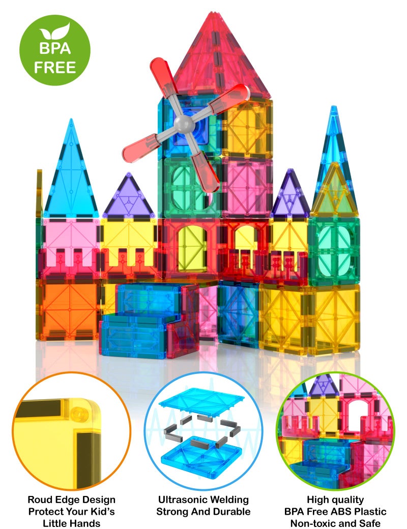 Jasonwell 100pcs Magnetic Tiles Building Blocks Set for Boys Girls Preschool Educational Magnet Construction Kit Stacking STEM Toys Christmas Birthday Gift for Kids Toddler 3 4 5 6 7 8 9 10 + Year Old - Image 4