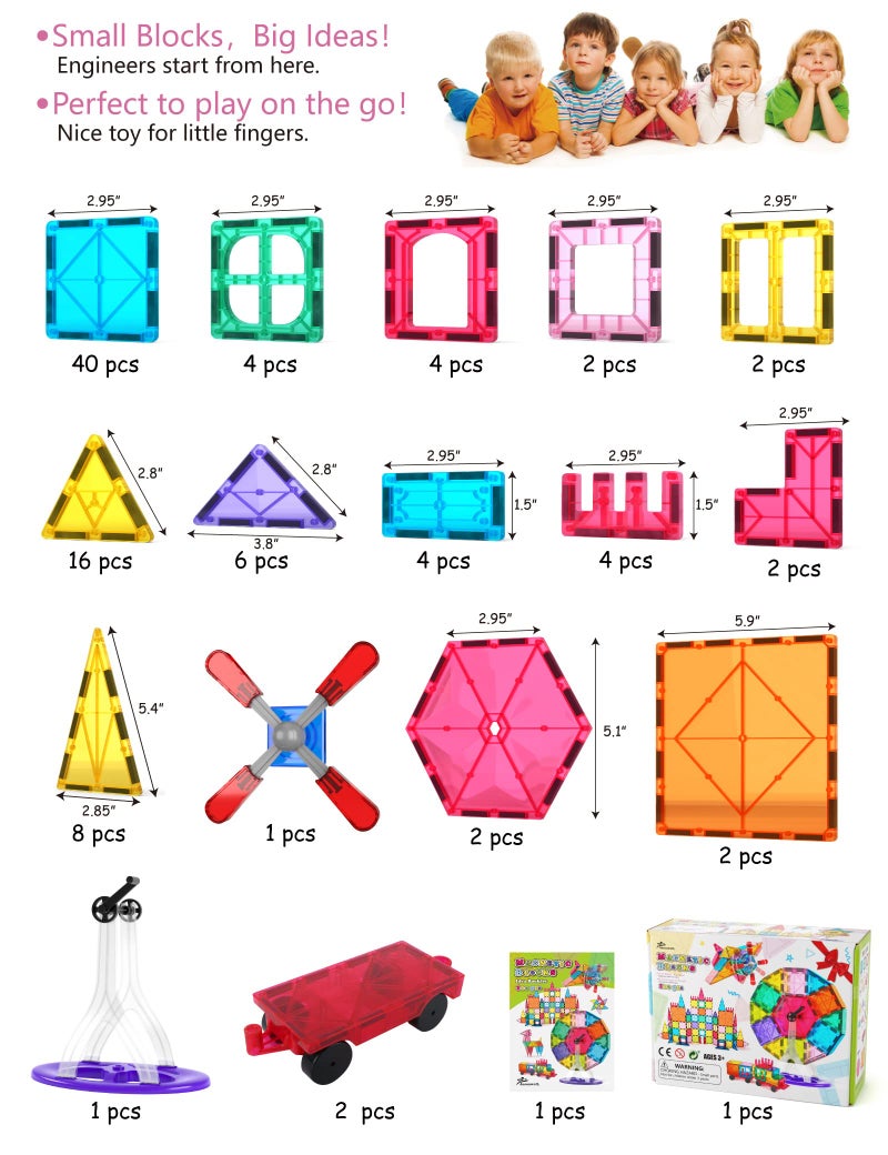 Jasonwell 100pcs Magnetic Tiles Building Blocks Set for Boys Girls Preschool Educational Magnet Construction Kit Stacking STEM Toys Christmas Birthday Gift for Kids Toddler 3 4 5 6 7 8 9 10 + Year Old - Image 5
