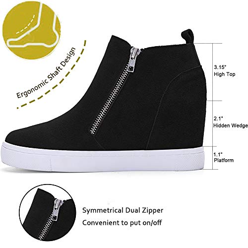 Athlefit Women's Hidden Wedge Sneakers Platform Booties Casual Shoes Wedgie Sneakers Size 6 Black - Image 2
