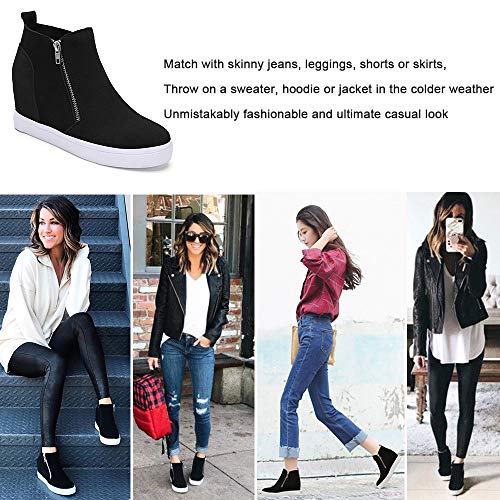 Athlefit Women's Hidden Wedge Sneakers Platform Booties Casual Shoes Wedgie Sneakers Size 6 Black - Image 3