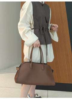 Margaux Minimalist Large Capacity Genuine Leather Tote Bag Womens Shoulder Crossbody Bag EW Row Pack Simple Stylish Handbag Coffee color