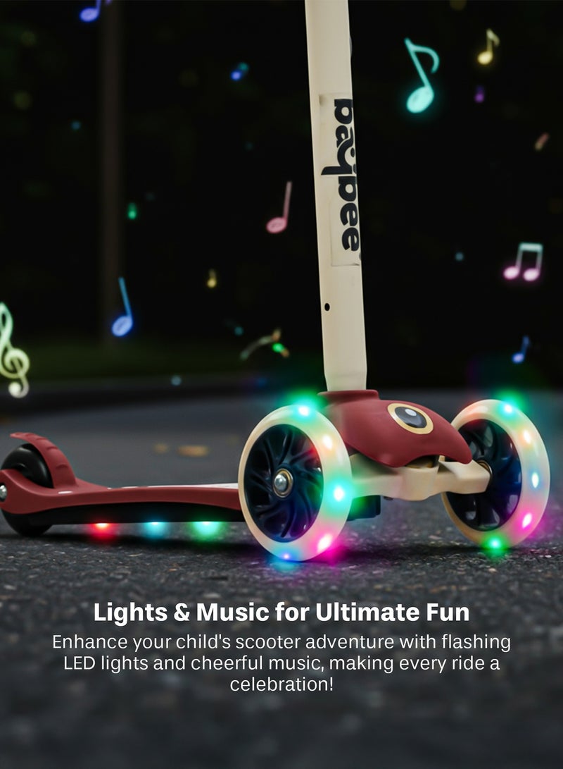 BAYBEE Skaterz Kick Scooter for Kids | 3 Wheel Kids Scooter with 3 Height Adjustable, LED Lights & Music | Skate Scooter Upto 50Kgs Weight Capacity | Runner Scooter for Kid 3 to 10 Years Red - Image 4