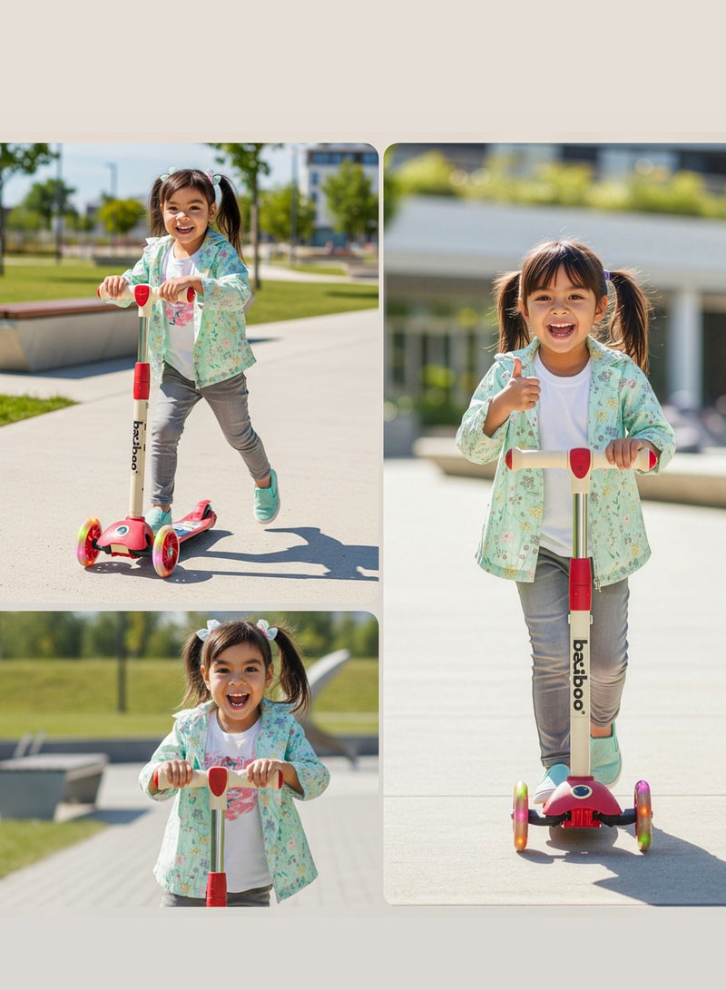BAYBEE Skaterz Kick Scooter for Kids | 3 Wheel Kids Scooter with 3 Height Adjustable, LED Lights & Music | Skate Scooter Upto 50Kgs Weight Capacity | Runner Scooter for Kid 3 to 10 Years Red - Image 2
