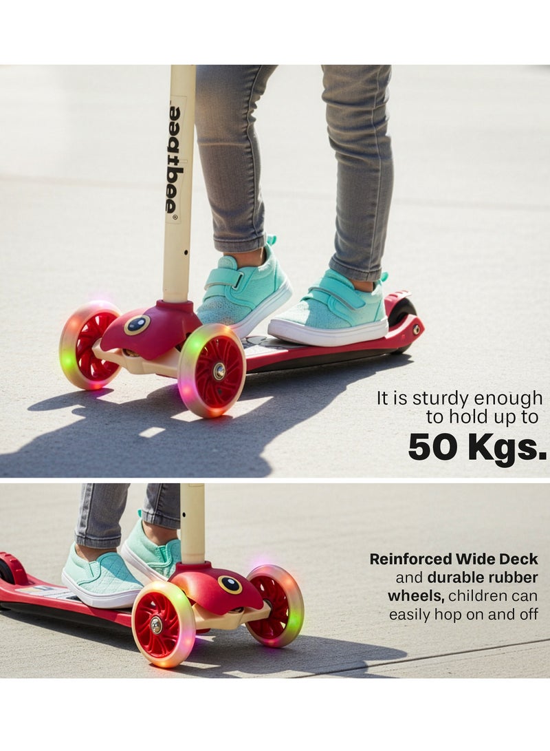 BAYBEE Skaterz Kick Scooter for Kids | 3 Wheel Kids Scooter with 3 Height Adjustable, LED Lights & Music | Skate Scooter Upto 50Kgs Weight Capacity | Runner Scooter for Kid 3 to 10 Years Red - Image 5