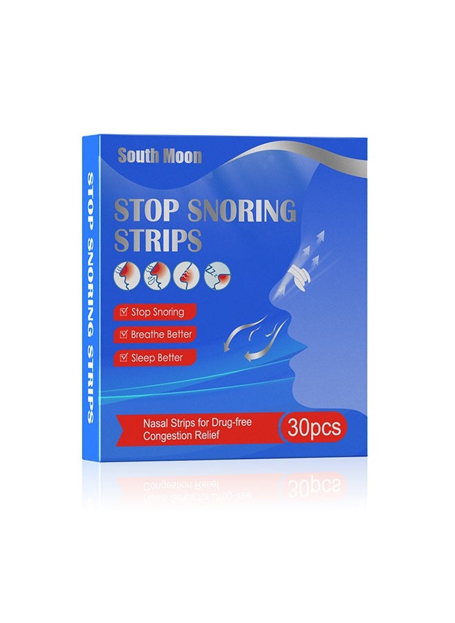 SOUTH MOON 30Pcs Nasal Strips for Snoring, Extra Strength Anti Snoring Solution for Men, Women - Clears Air way to Breathe Better - Sleep Right, Snore Less - Stuffy Nose Relief for Congestion  - Image 1