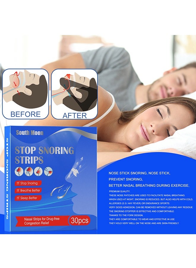 SOUTH MOON 30Pcs Nasal Strips for Snoring, Extra Strength Anti Snoring Solution for Men, Women - Clears Air way to Breathe Better - Sleep Right, Snore Less - Stuffy Nose Relief for Congestion  - Image 5