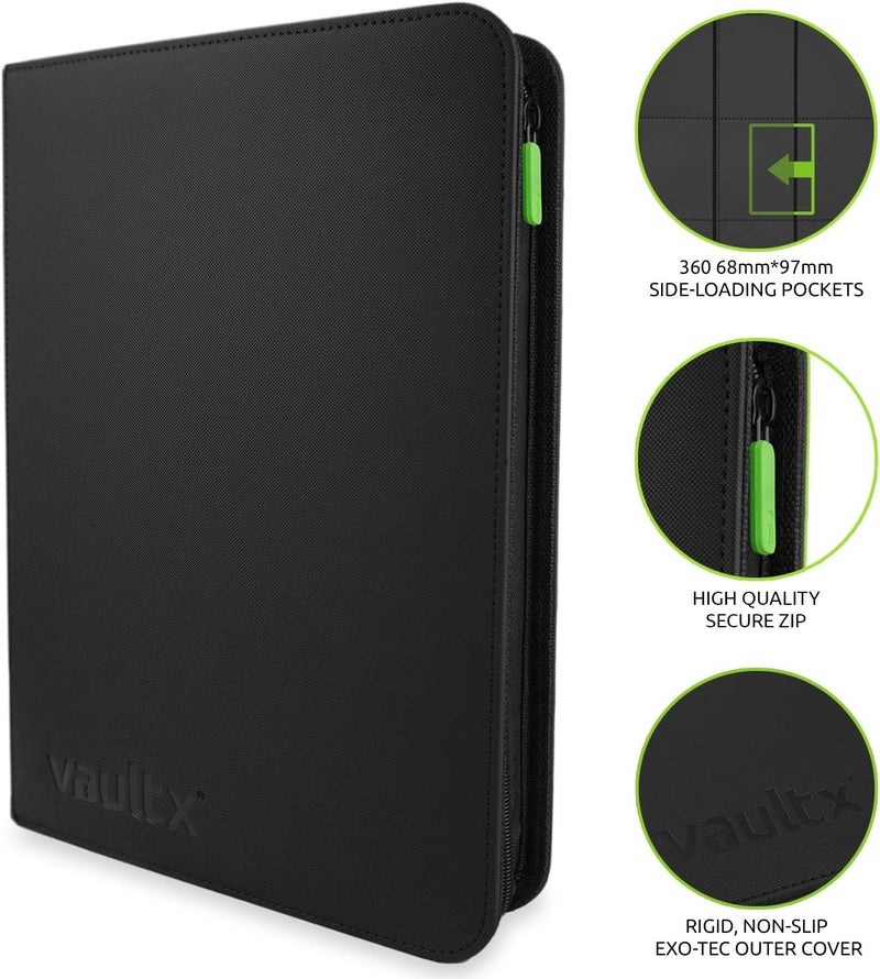 Vault X 9 Pocket Trading Card Zip Binder, 360 Cards, Premium Exo-Tec Album Material, 20 Side-Loading Pages, Folder for Collectible Games, Sports, TCG (Black) - Image 2