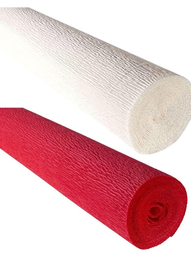 Just Flowers Crepe Paper for Craft, 7.5 Ft Long and 20 Inch Wide Crepe Paper Roll for Decoration and for Flower Making, Craft Supplies, (White & Red, Pack of 2) - Image 1
