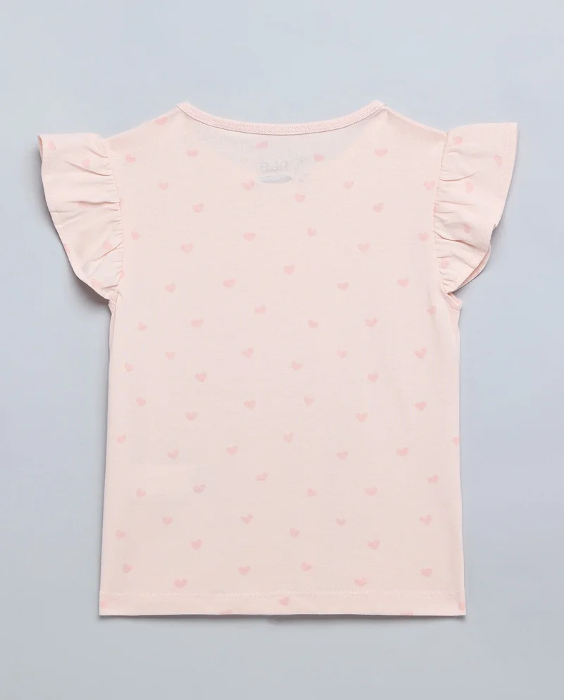 أر أند بي Printed Top with Crew Neck and Flutter Sleeves