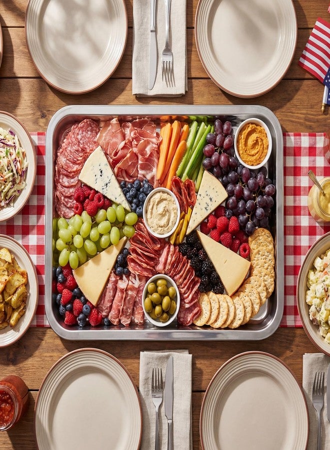 FoldTier 3 Set 14.2" Chilled Serving Trays for Parties with Compartments Stainless Steel Ice Chilled Party Platter Charcuterie Serving Board Cold Dish Dip for Fruits Veggies Shrimp Cocktail - Image 5