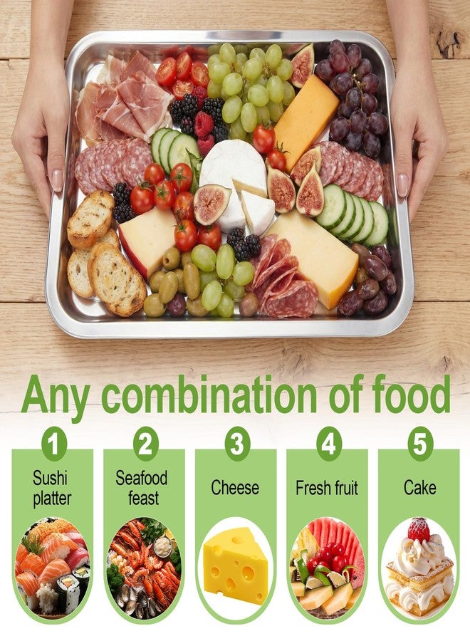 FoldTier 3 Set 14.2" Chilled Serving Trays for Parties with Compartments Stainless Steel Ice Chilled Party Platter Charcuterie Serving Board Cold Dish Dip for Fruits Veggies Shrimp Cocktail - Image 4