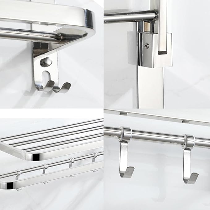FireMoonk Towel Stand Elegant MultiTier Design for Efficient 304 Grade Stainless Steel Towel Hanger Dual Folding Towel RackStandBathroom Accessories 24Inch Chrome  - Image 4
