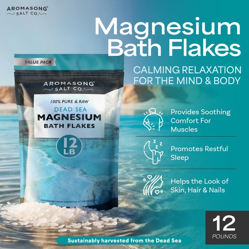 Aromasong Magnesium Flakes for Bath from The Dead Sea- 12 LB Resealable Pack Magnesium Chloride Flakes -Organic Bath Salt Muscle Relaxing Mineral Soak (Packaging May Vary) - Image 2