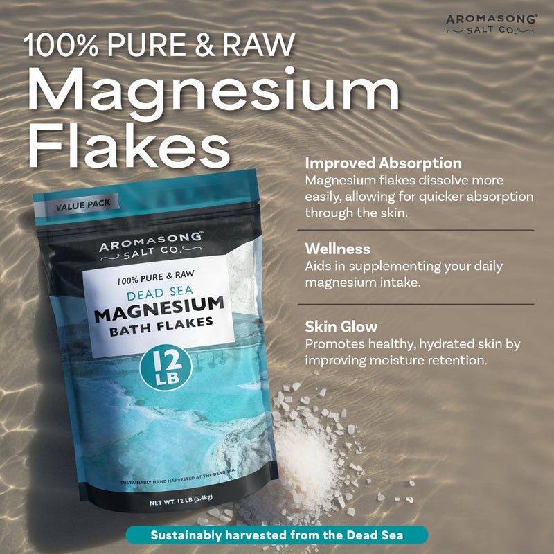 Aromasong Magnesium Flakes for Bath from The Dead Sea- 12 LB Resealable Pack Magnesium Chloride Flakes -Organic Bath Salt Muscle Relaxing Mineral Soak (Packaging May Vary) - Image 3