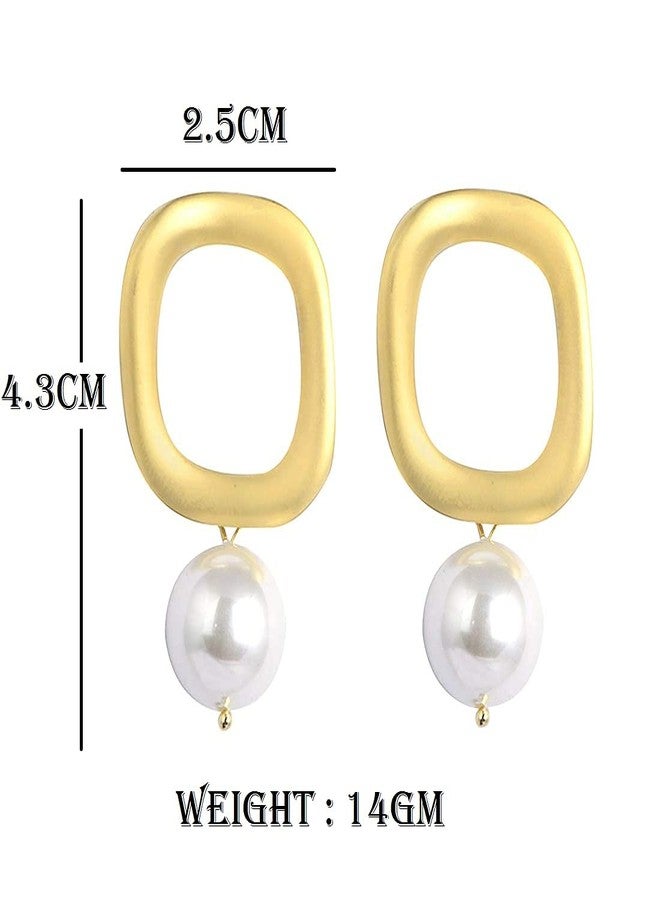 STRIPES® essentials Beautiful Golden Colour With White Pearl Square Shape Matt Finish Plated with Hanging Pearl Earrings For Women/Girls - Image 3