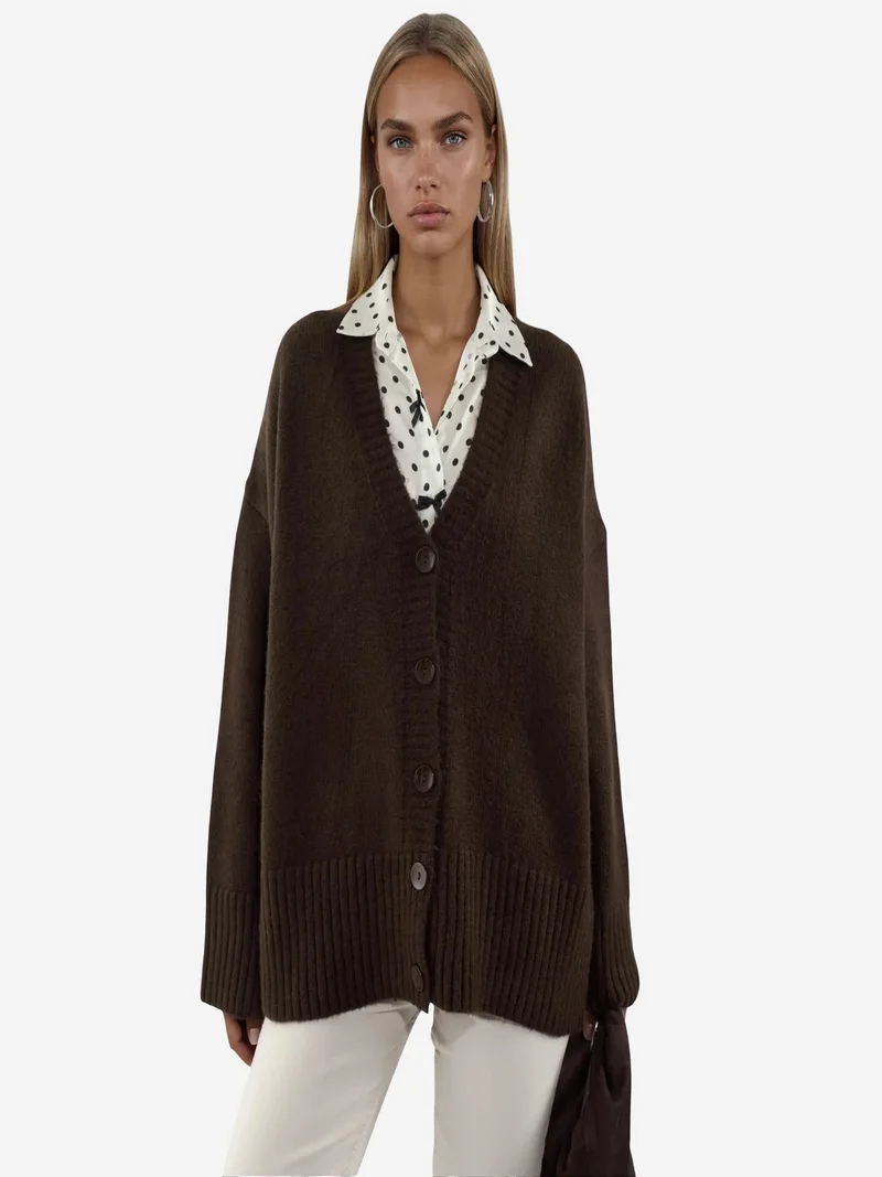 فيورنا VIORNA Ribbed V-Neck Button Cardigan