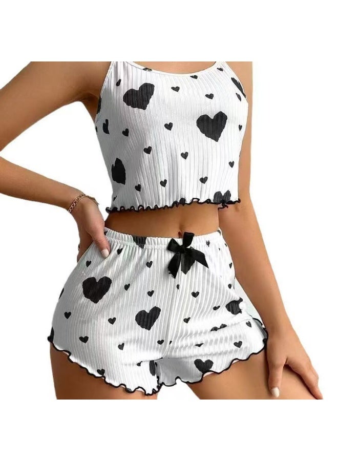 PINKSAMA Women's Pajama Set Soft and Beautiful 2-Piece Shorts Set, Love Shaped Printed Pajama Set, Comfortable and Loose Pajamas - Image 1