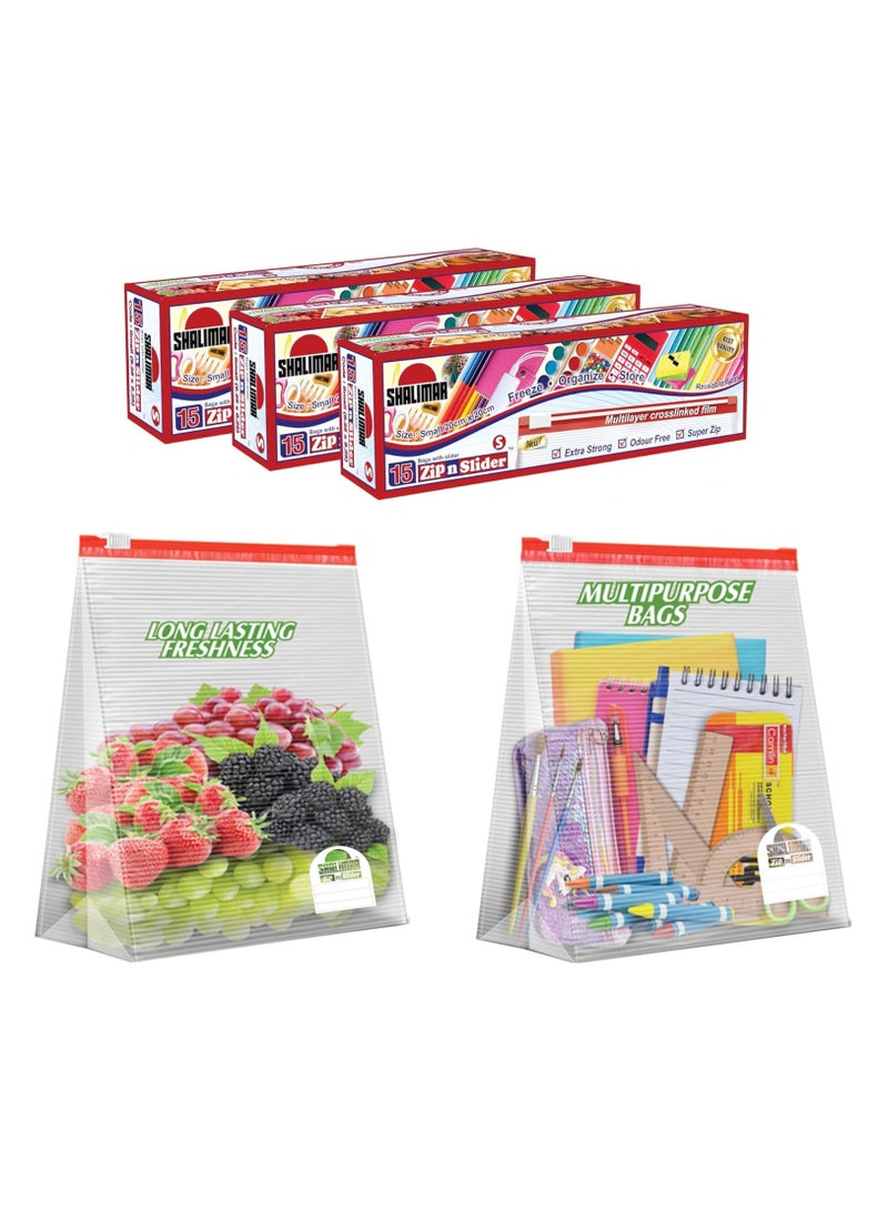 shalimar Shalimar Zip and Lock Reusable Slider Bag - Small Size - Pack of 3  45 Bags - Vegetable Bag Freeze Bag MultiPurpose Storage Bag - Natural Color  - Image 1