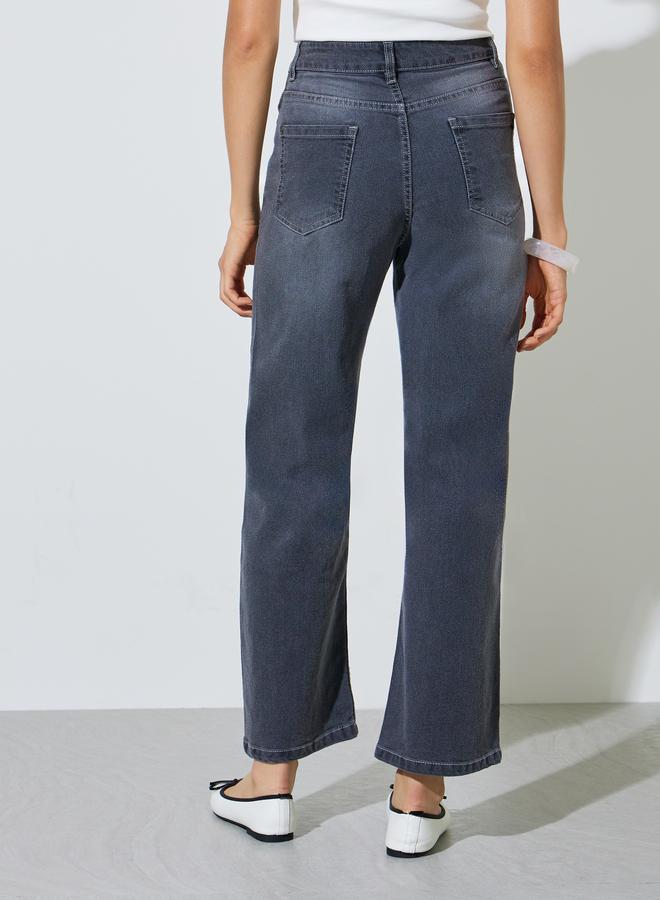 Styli Grey Mid Rise Straight Leg Jeans - Image 4