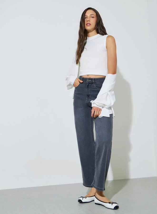 Styli Grey Mid Rise Straight Leg Jeans