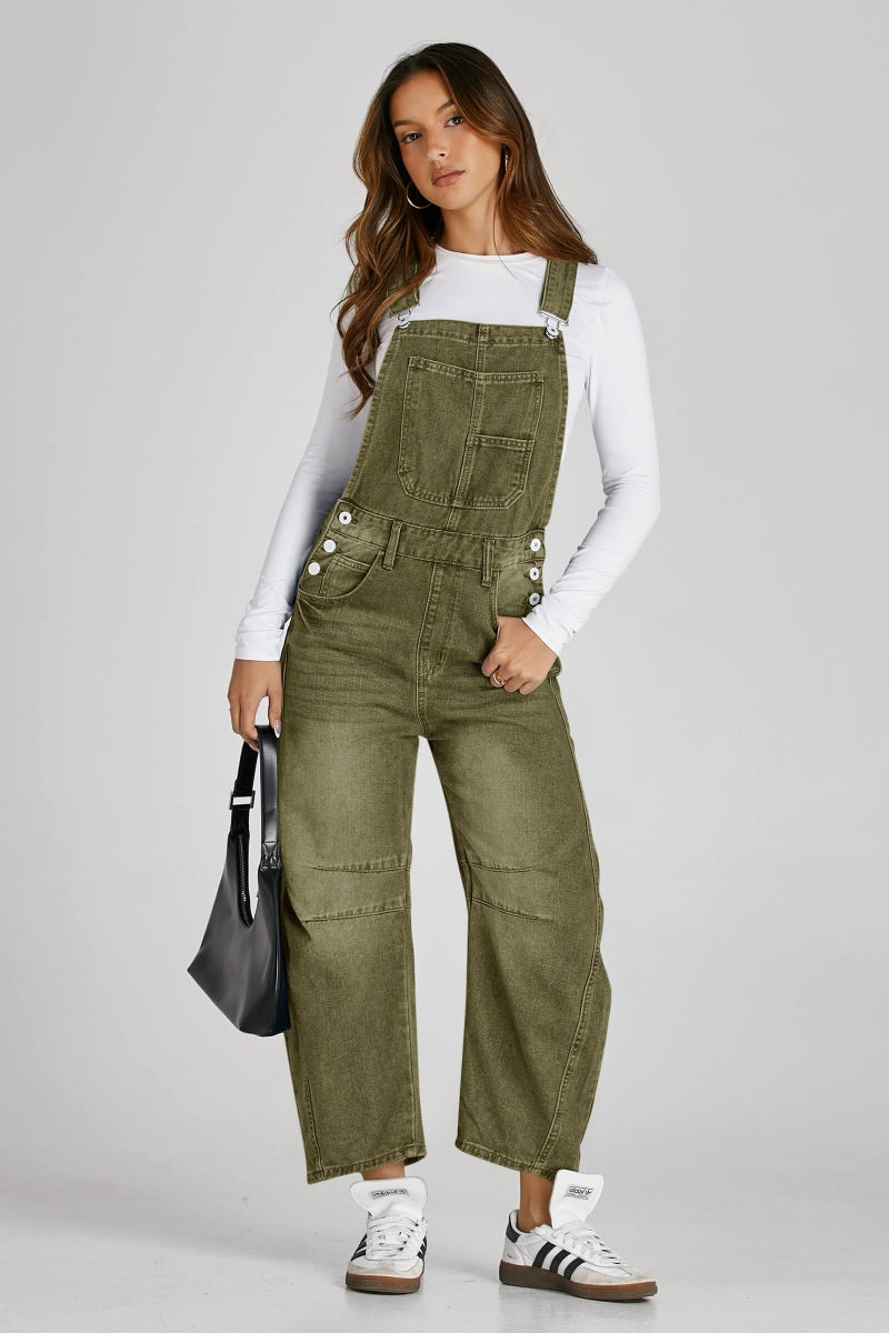 PLNOTME Womens Denim Bib Overalls Barrel Leg Adjustable Strap Jean Pants Jumpsuits with Pockets - Image 4