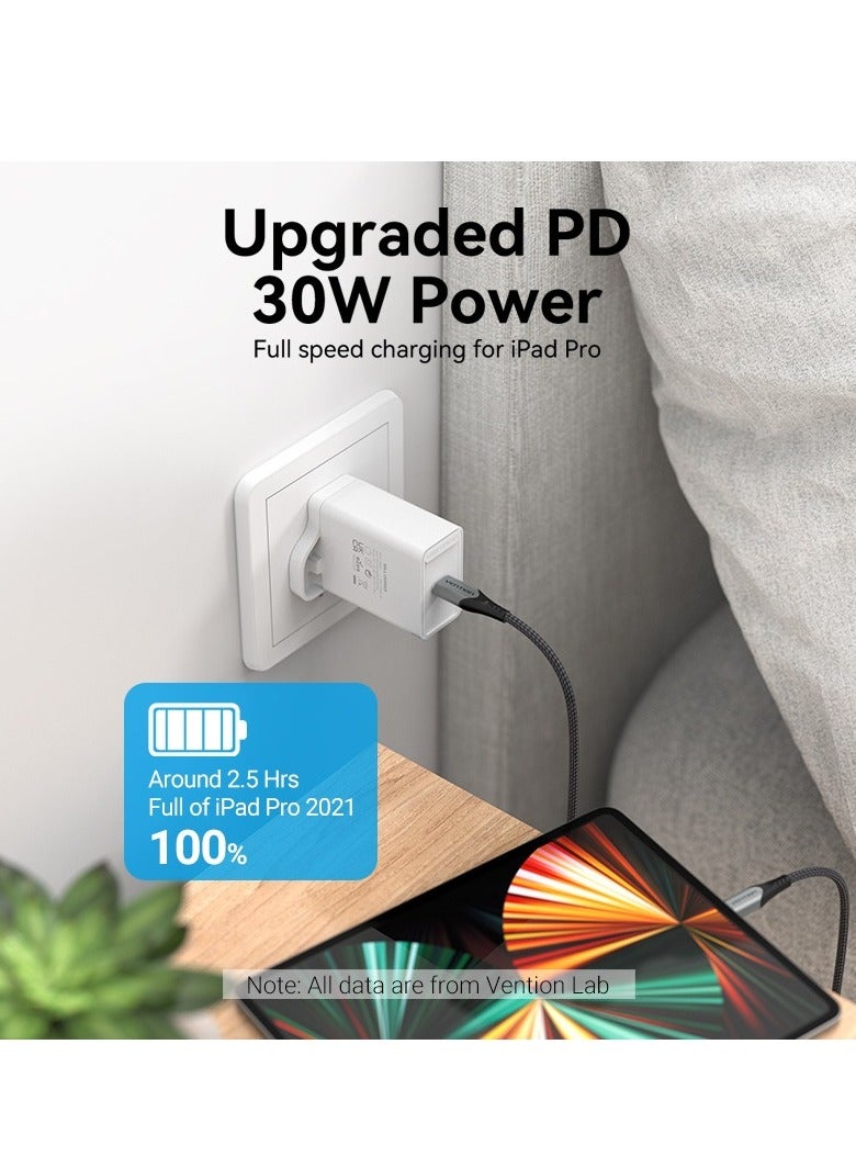Vention USB C Charger 30W USB C Charger Plug PD 3.0 Fast Charging Wall Plug UK Compatible with iPhone 16 Pro Max/15 Plus/14/13/12, Google Pixel 9/8/8 Pro/7/7 Pro/7a/6/6a, Galaxy S24/S23, iPad Pro/Air - Image 3
