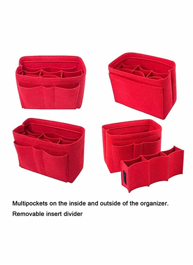SYOSI Purse Organizer Insert, Women Felt Bag Organizer Insert, Multi-Pocket Bag in Bag for Womens Handbag Travel Tote Hobo Bag Storage Purse Liner Divider for Any Brand Tote, Red, L Size - Image 4