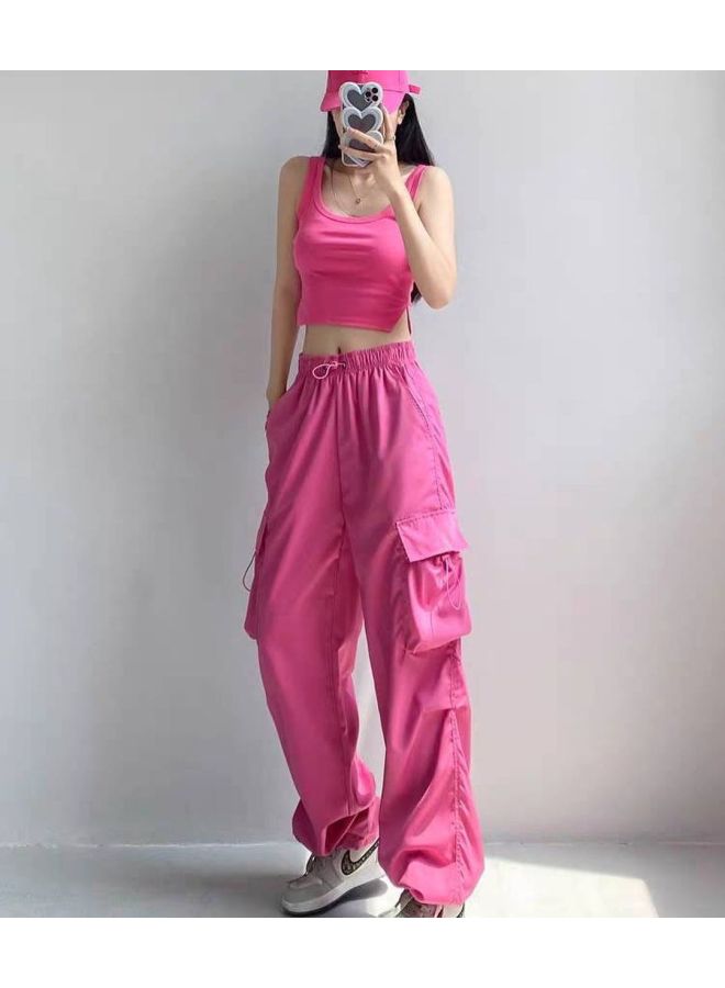 American Work Casual Pants Children's  Summer New High Waist Loose Drawstring Design Niche Sports Pants