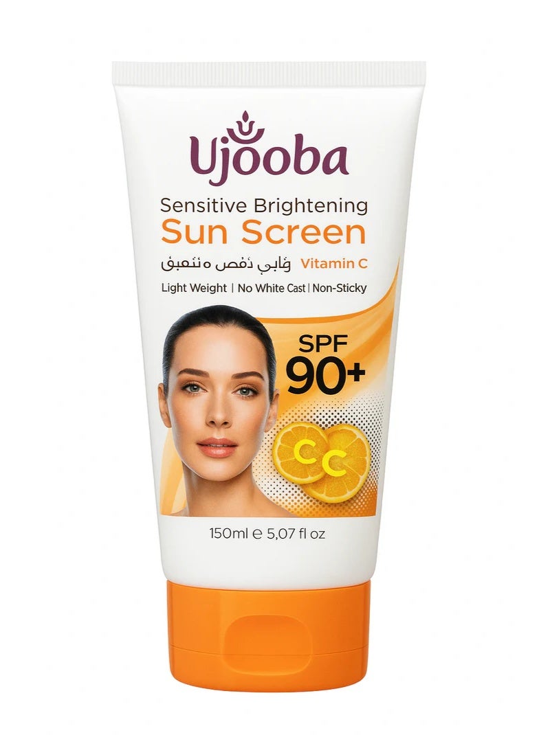Ujooba واقي شمس يوجوبا الحساس المشرق SPF 90 مع فيتامين C – خفيف الوزن، غير لزج، حماية من UVA/UVB (150 مل) - Image 1