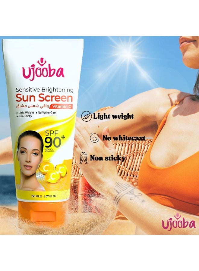 Ujooba واقي شمس يوجوبا الحساس المشرق SPF 90 مع فيتامين C – خفيف الوزن، غير لزج، حماية من UVA/UVB (150 مل) - Image 2