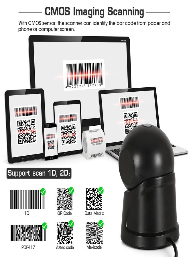 WoneNice Automatic Omnidirectional Barcode Scanner, Desktop 1D 2D QR Code Scanner, Hands-Free USB Wired Image Reader for Warehouse Retail Supermarket Books & Inventory - Image 5