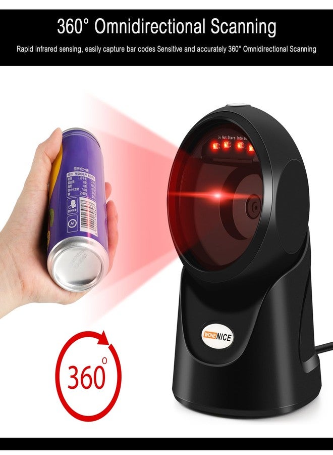 WoneNice Automatic Omnidirectional Barcode Scanner, Desktop 1D 2D QR Code Scanner, Hands-Free USB Wired Image Reader for Warehouse Retail Supermarket Books & Inventory - Image 2