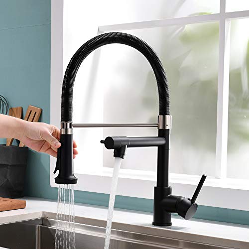 Fapully Pull Down Kitchen Faucet with Sprayer,Fapully Commercial Black Spring Kitchen Sink Faucet with Brushed Nickel - Image 2