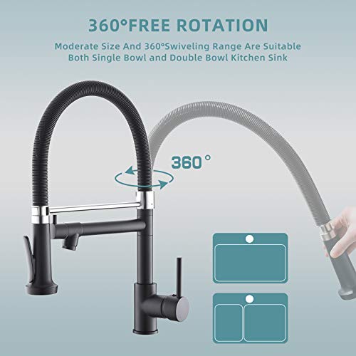 Fapully Pull Down Kitchen Faucet with Sprayer,Fapully Commercial Black Spring Kitchen Sink Faucet with Brushed Nickel - Image 5