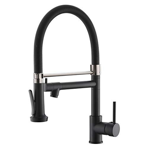 Fapully Pull Down Kitchen Faucet with Sprayer,Fapully Commercial Black Spring Kitchen Sink Faucet with Brushed Nickel - Image 1