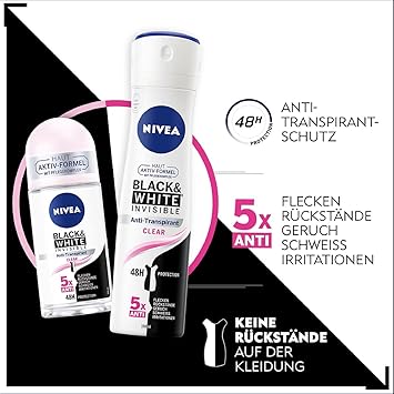 NIVEA Black White Invisible Clear RollOn Deodorant 50 ml Antiperspirant with AntiStain Formula with 48h Protection and Nivea Care Complex - Image 2