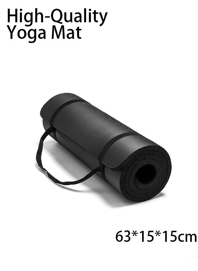 Yoga Mat Non Slip 10mm Thick Exercise Mat with Strap Included Ideal for HiiT Pilates Yoga and Many Other Home Workouts Durable Material for Daily Use(Black) - Image 1