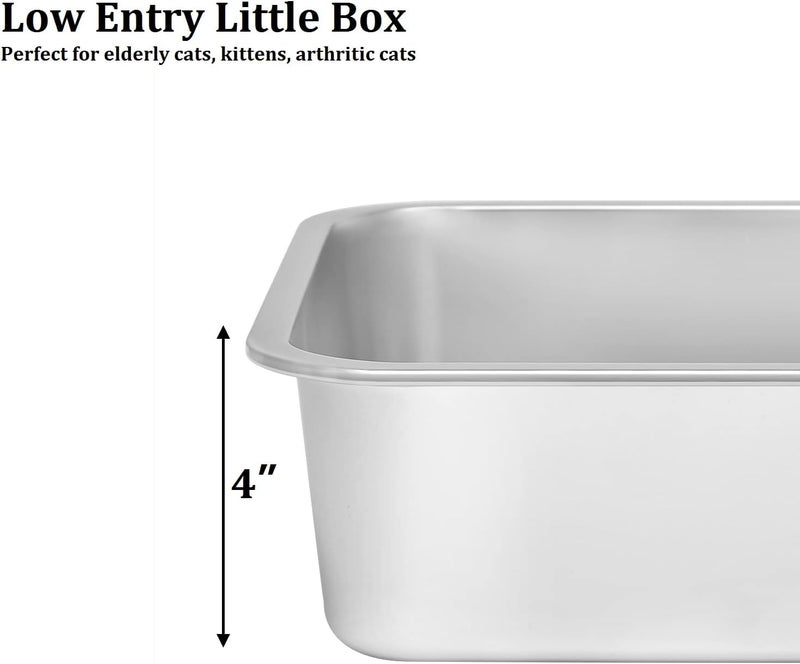 Kichwit Stainless Steel Cat Litter Box Kitten Litter Tray Metal Cat Litter Pan Non Stick Smooth Surface Easy to Clean 175 L x 135 W x 4 H - Image 2