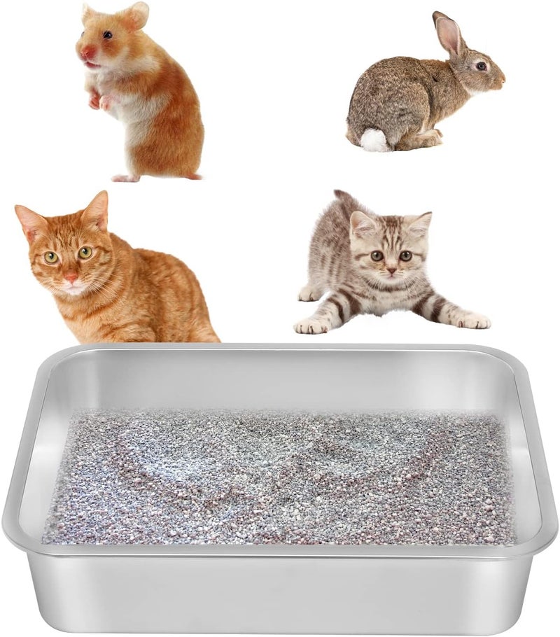 Kichwit Stainless Steel Cat Litter Box Kitten Litter Tray Metal Cat Litter Pan Non Stick Smooth Surface Easy to Clean 175 L x 135 W x 4 H - Image 1