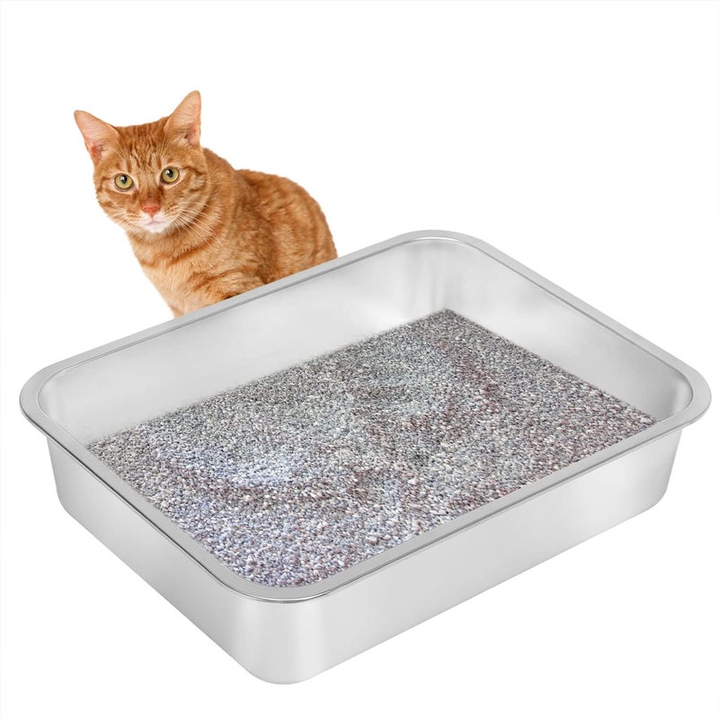 Kichwit Stainless Steel Cat Litter Box Kitten Litter Tray Metal Cat Litter Pan Non Stick Smooth Surface Easy to Clean 175 L x 135 W x 4 H - Image 3