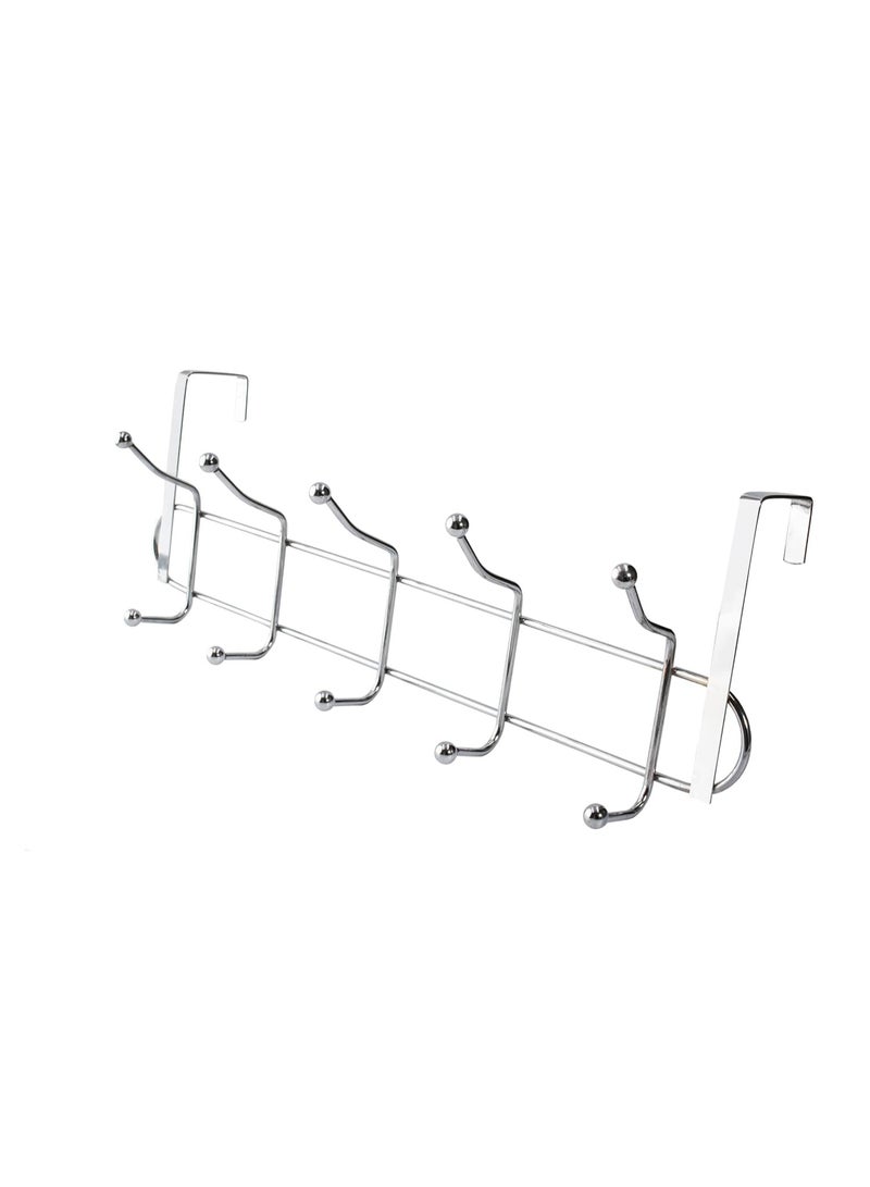 Generic Over Door 5 Hooks Coat Hanger – Heavy Duty Chrome Hook Rack for Coats, Towels, Hats – Rust-Resistant Hanging Organizer – No Drilling Required  - Image 1