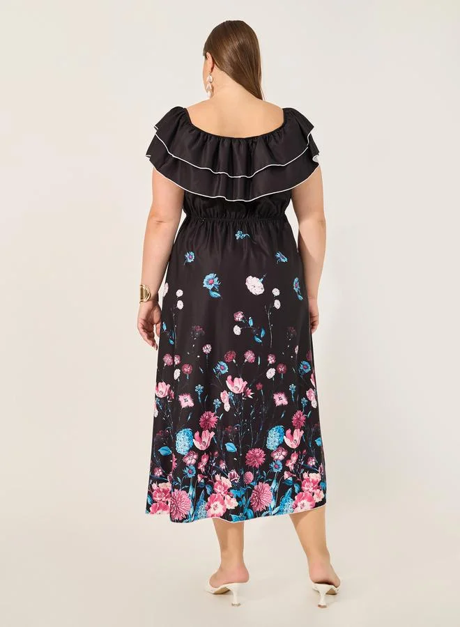 Styli Floral Ruffle Midi Dress