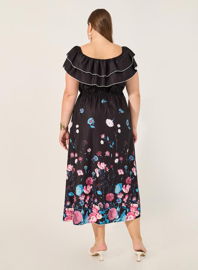 ستايلي فستان ميدي بنقشة الزهور وكشكشة - Image 5
