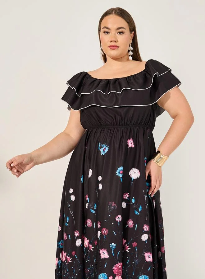 Styli Floral Ruffle Midi Dress