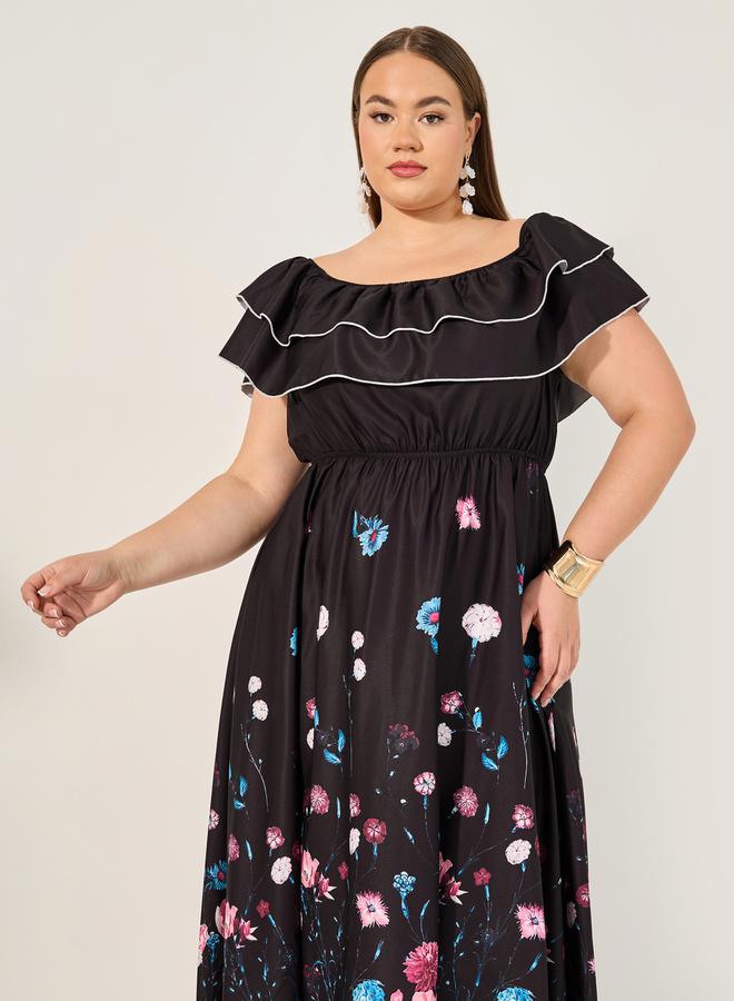 ستايلي فستان ميدي بنقشة الزهور وكشكشة - Image 3