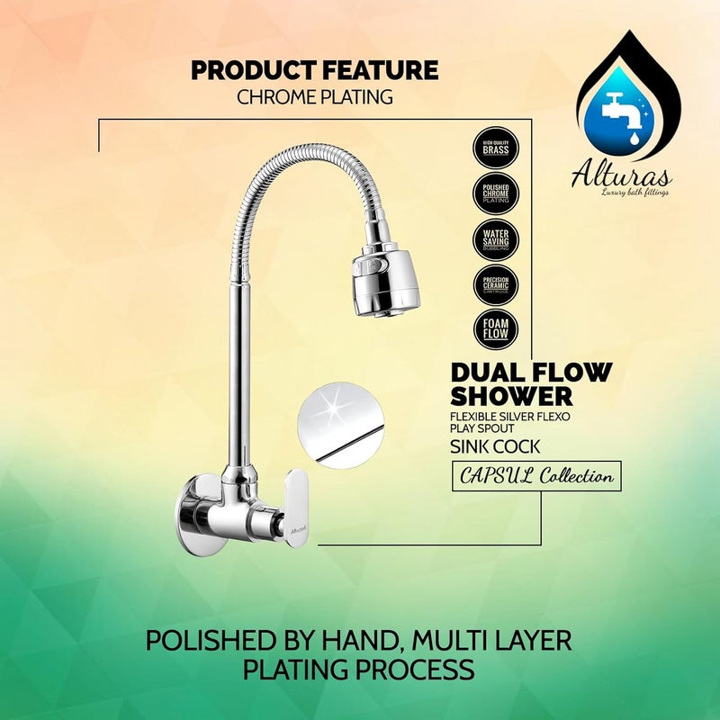 ALTURAS Brass Capsule Dual Flow Kitchen Sink Cock with 360 Degree Swivel Spout | Kitchen Sink Tap | Kitchen Faucet | Tap for Kitchen Sink | Taps - Set of 1 - Image 4