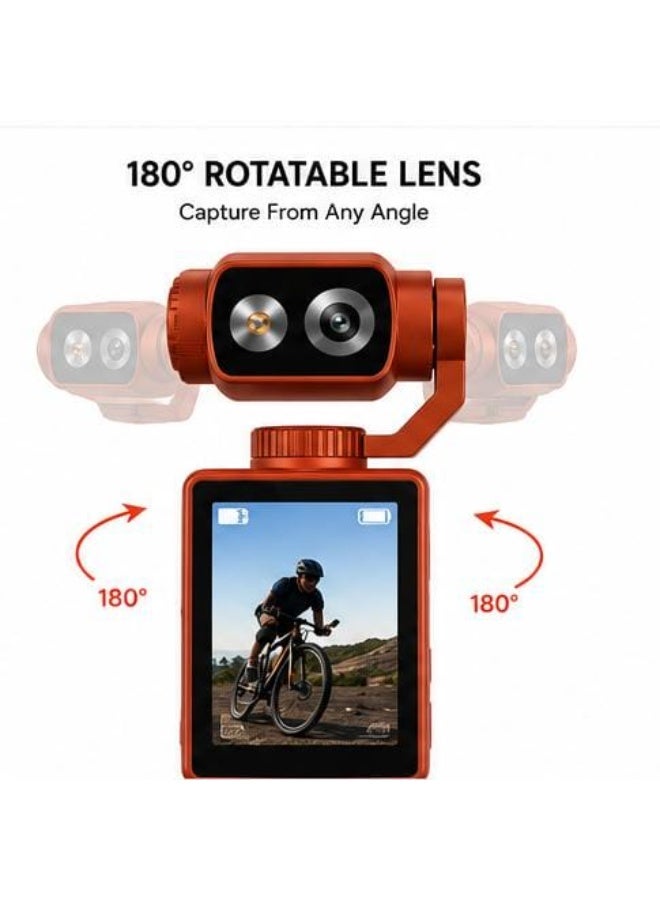 OZCT Q8 4K Ultra HD Gimbal Camera | 180° Rotatable Lens | 2.0" IPS Screen | 3000mAh Battery | AI Face Tracking - Image 3