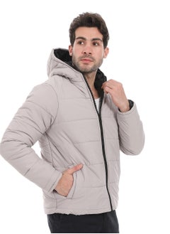 Andora Plain Zipped Hooded Jacket _ Light Beige  - Image 2