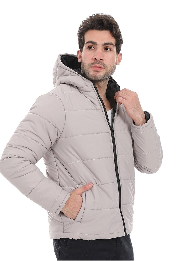 Andora - Plain Zipped Hooded Jacket _ Light Beige - Image 1
