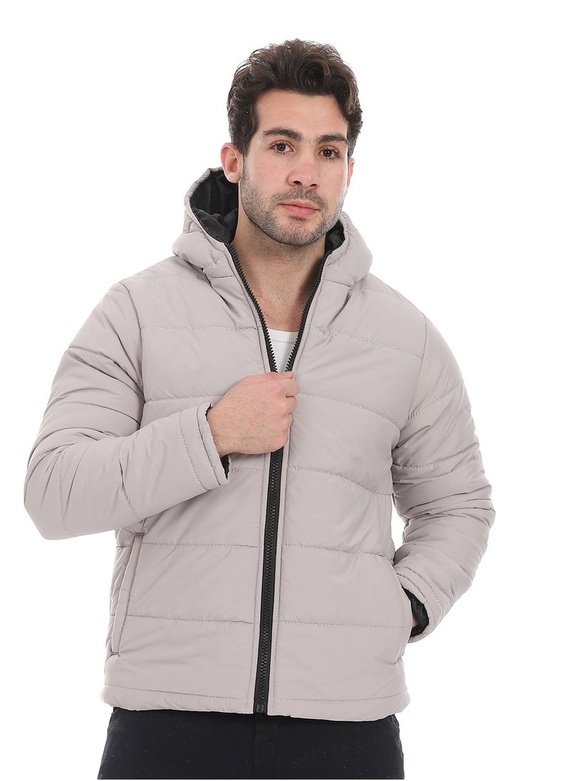 Andora - Plain Zipped Hooded Jacket _ Light Beige - Image 1